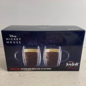 JoyJolt Disney Mickey Mouse Set of 2 Double Wall Espresso Glasses 5.4 oz